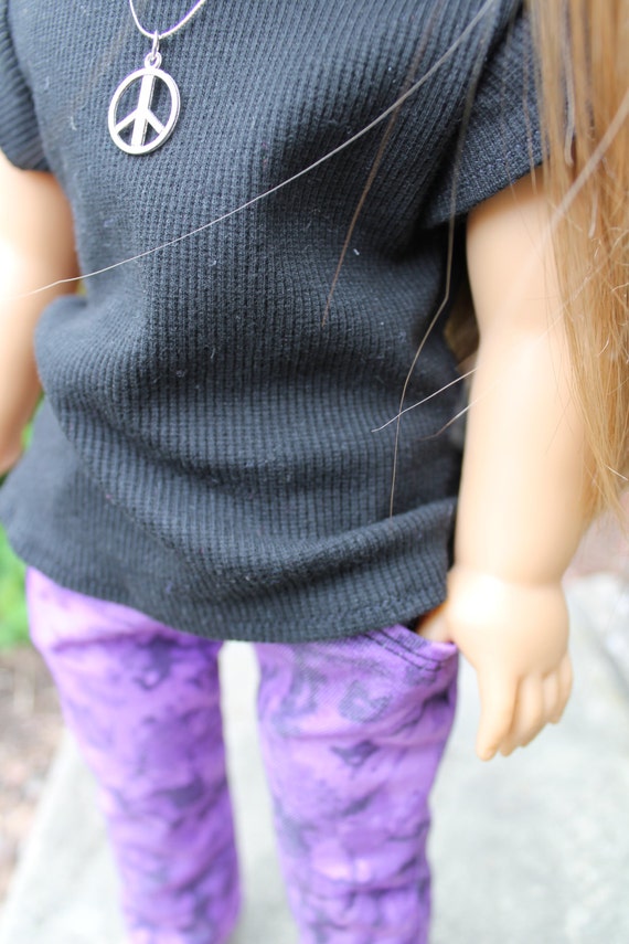 Modern Tie-dye skinny jeans, black tee, and peace necklace - American Girl Doll outfit