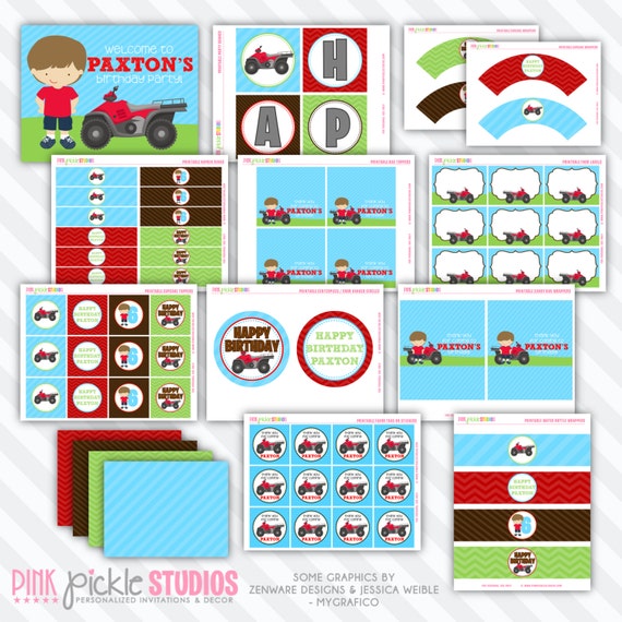 Items similar to 4 Wheeler ATV Birthday Party Printables Package