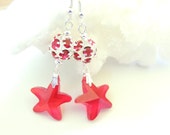 Red Starfish Earrings, Nautical Starfish Earrings, Starfish Earrings, Sealife . A168