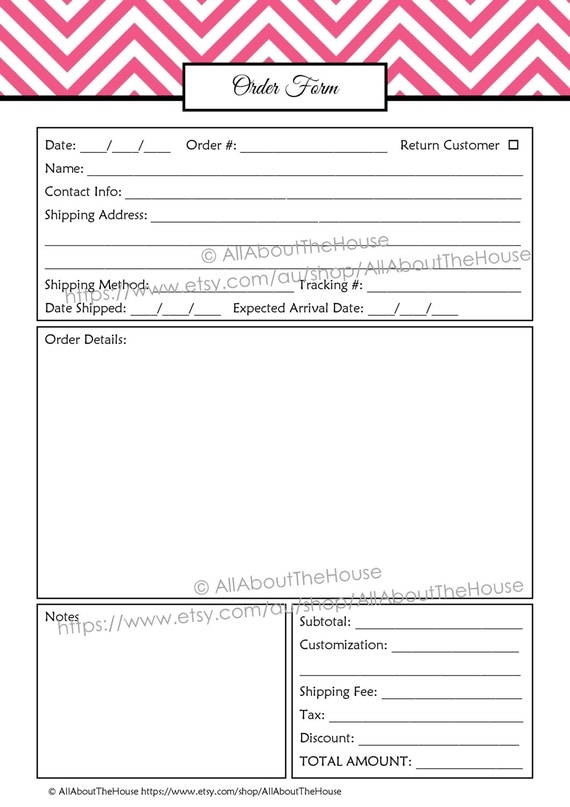 order form custom order form printable business planner