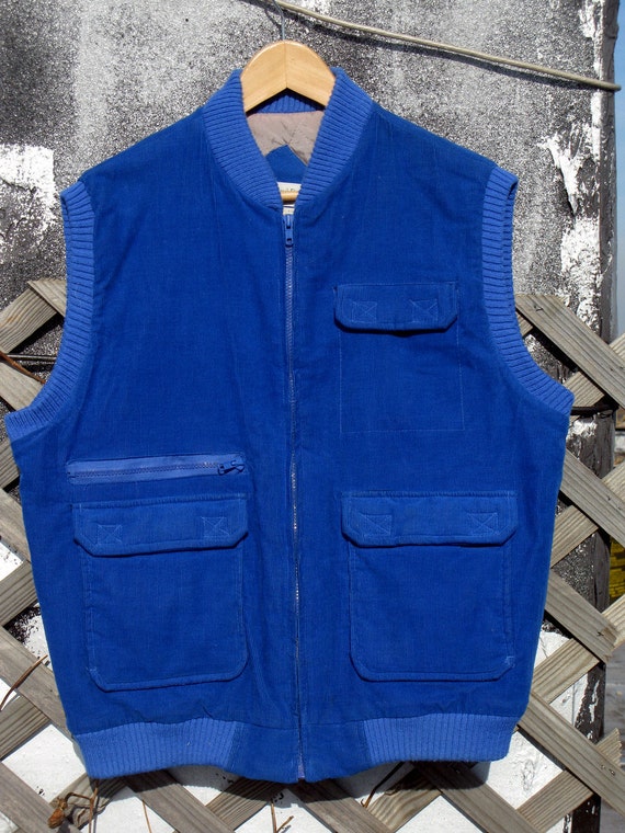 St. John Bay 1980's winter vest. Bright Blue Corduroy