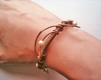 Bracelet Wire Wrapped Jewelry Handmade Bracelet Hammered Copper Wire Wrap Bracelet - wire wrapped jewelry handmade