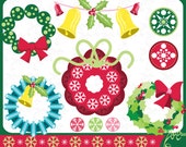 Christmas ClipArt "CHRISTMAS WREATH" clip art,wreath,christmas decorations,bell, for Scrapbook,Cards,Invitations Cm018 Il_170x135