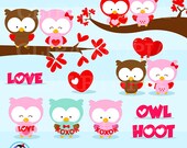Valentine owl digital clipart: "VALENTINE OWL" clip art , valentine's day clipart, cute valentine owl, personal and comercial use Il_170x135