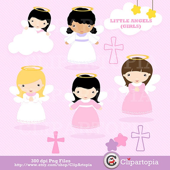 Little angels Girls digital Clipart / Cute Angels by ClipArtopia