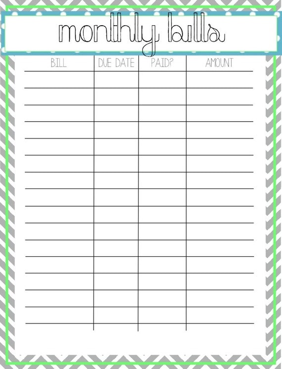 Items similar to Monthly Bills - Printable on Etsy