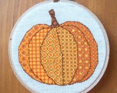 Patchwork Pumpkin Cross Stitch Pattern, Digital Download PDF, Fall, Autumn, Halloween, Thanksgiving, Gift