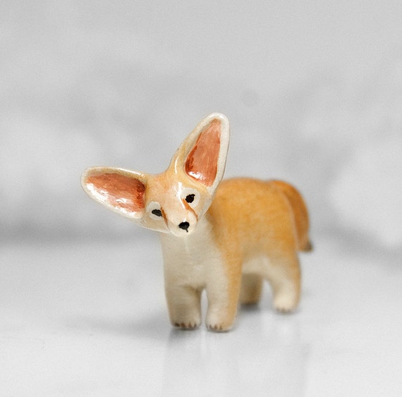 Fennec Fox Figurine OOAK Handmade Polymer Clay Animal Totem