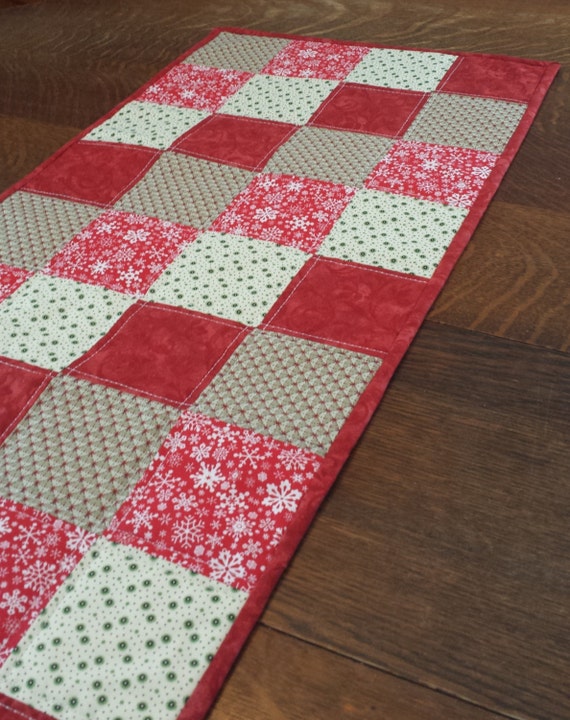 Quilted Winter/Holiday Table Runner country theme red