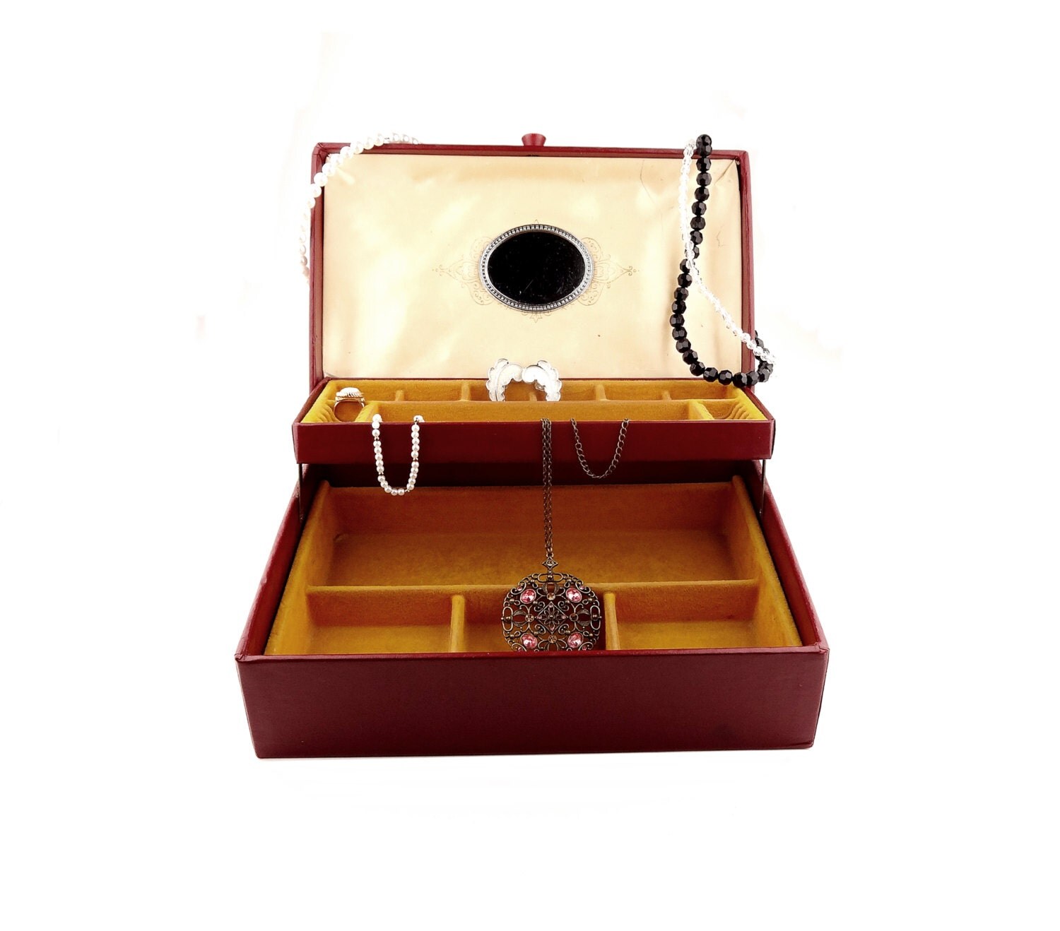 Dark Red/Burgundy Vinyl Jewelry Box With Mirror Haute Juice