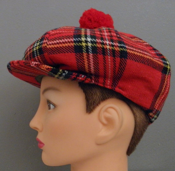 Vintage 60s Foxhunter Scottish Wool Red Plaid Pom by GGMMVintage