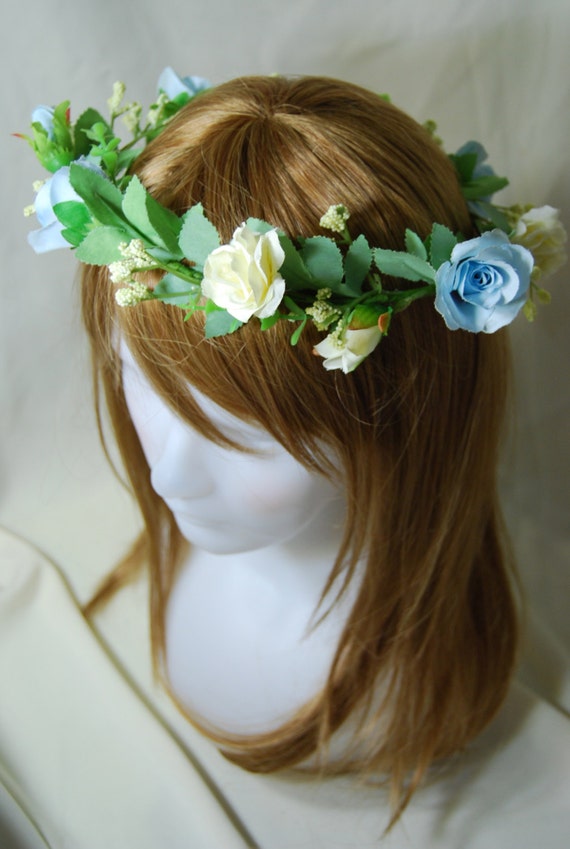 white and blue small flower crown bridal flower crown floral