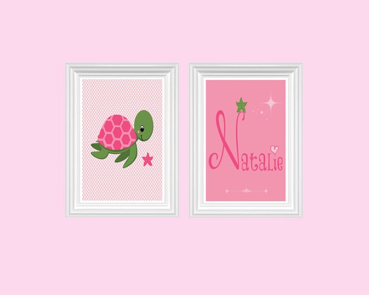 Sea Turtle Nursery Decor Personalized Name Custom Print Pink