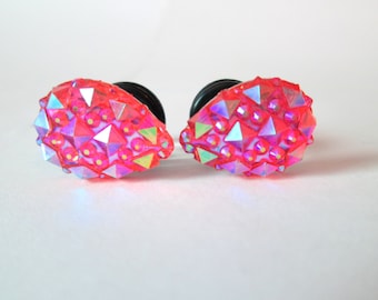 SALE - Pink Sparkle Druzy Teardrop Plugs for Stretched Ears - Available in 0g, 00g