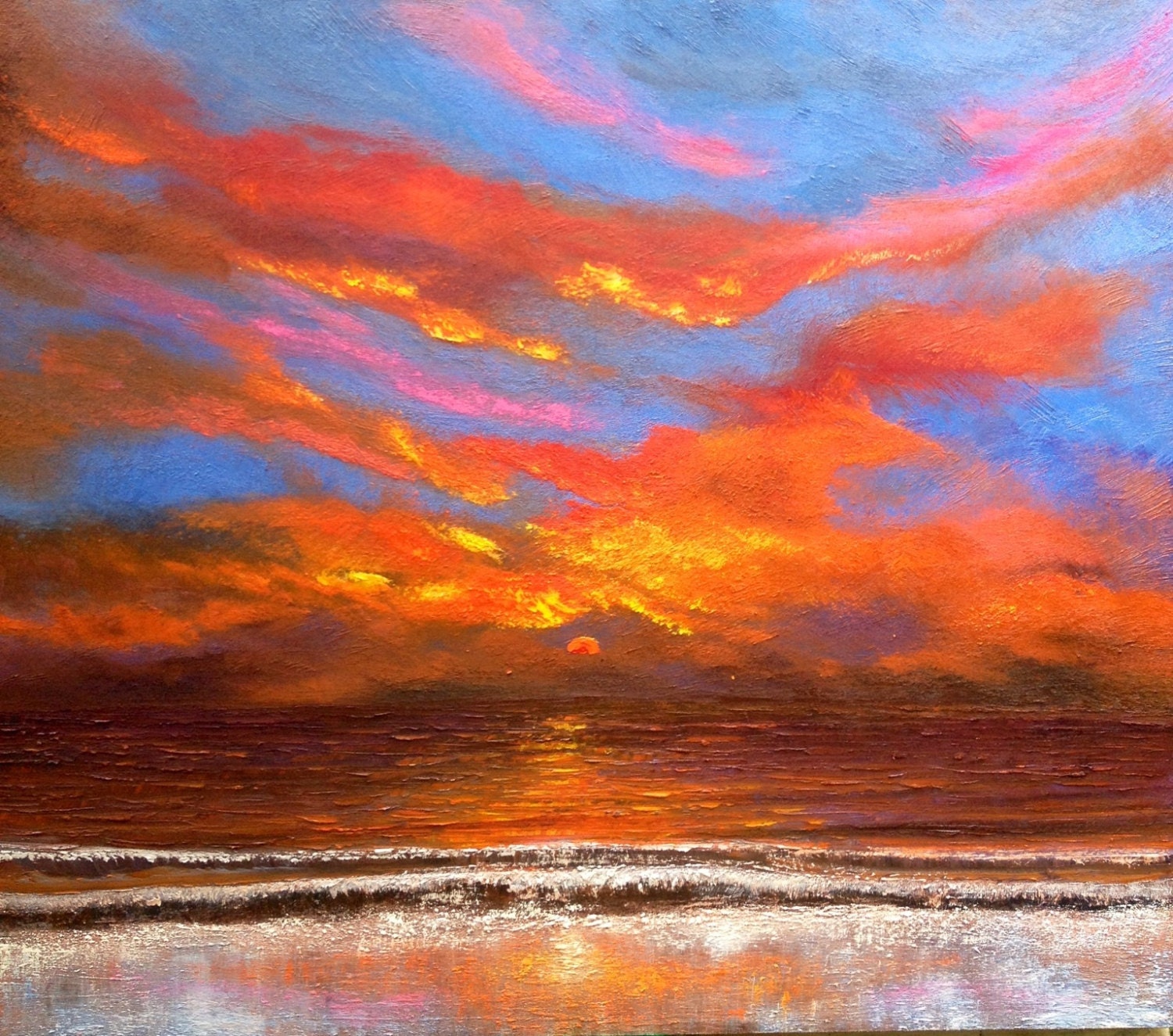 Seascape Oil Painting: Romantic skies sunset