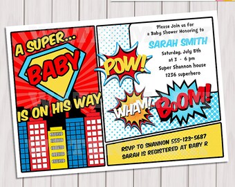 Superhero Baby Shower Invitation Printable - Invite Card - Personalized invitation - Super hero Boy Baby Shower