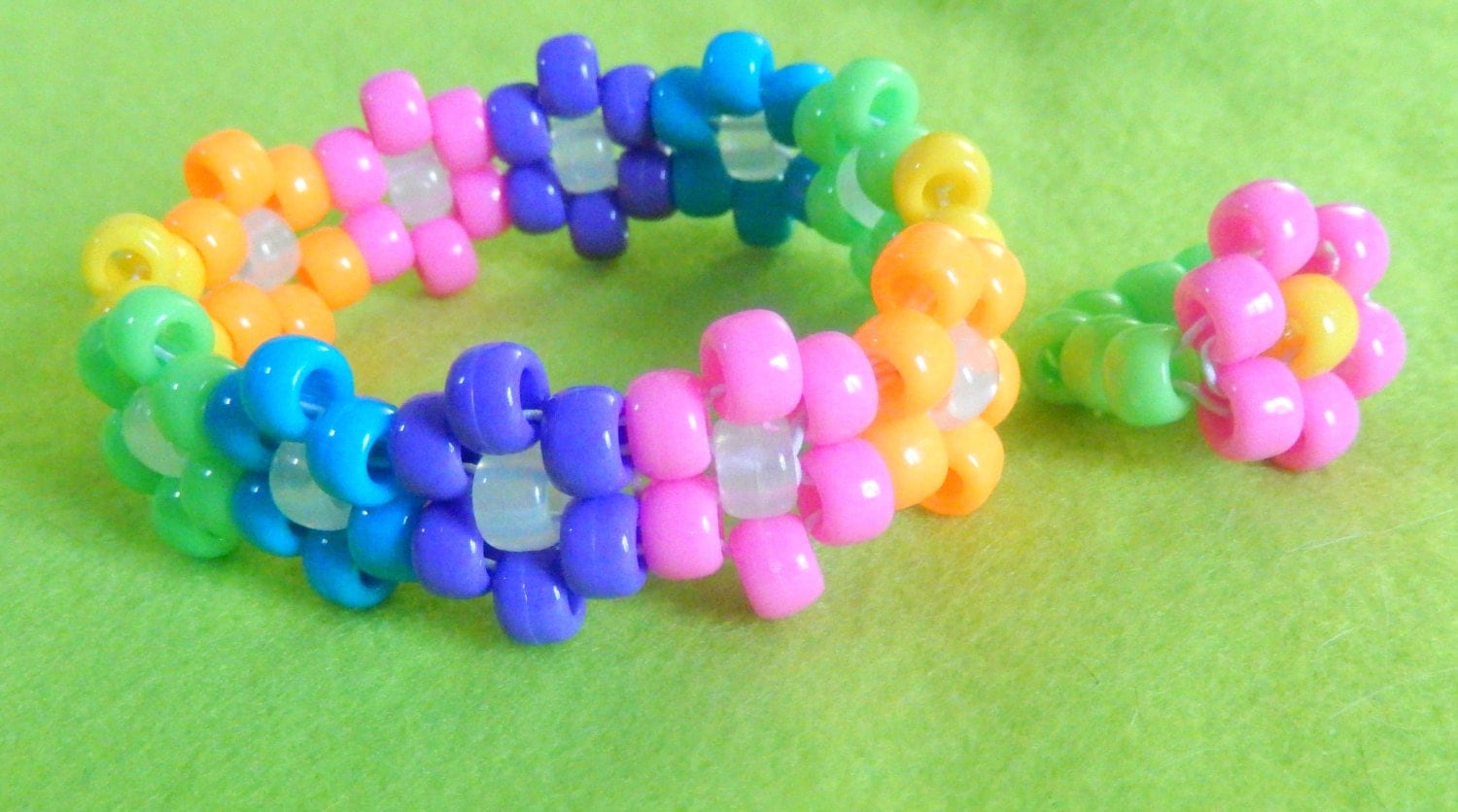 SALE Flower Kandi Cuff Bracelet & Ring Set PICK by ArcaneArchetype