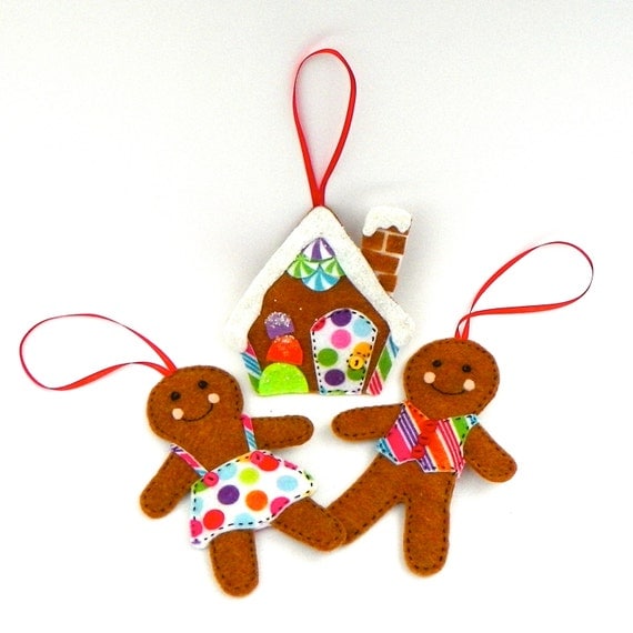 felt gingerbread christmas tree ornaments set of 3 by felt gingerbread christmas tree ornaments set of 3 by