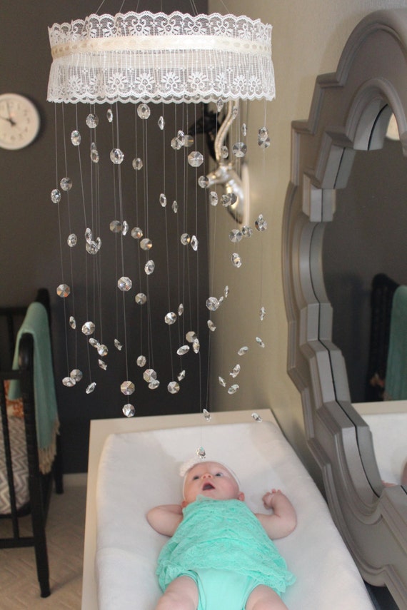 Crystal Mobile with Lace Trim Crystal Baby by TheMobileMaven