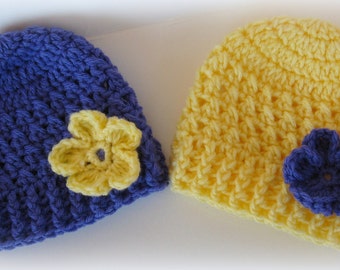 Handmade Preemie Baby Beanies – 2 Pack, Hot Pink & Lime, 0-3 Months, Girl
