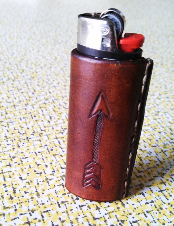 Items similar to handmade leather cigarette lighter cover with arrow on