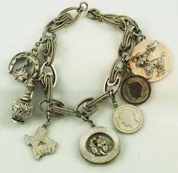 Vintage Monet Silver tone Charm Bracelet Loaded by EstateBead