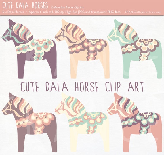 Cute Dala Horse Clip Art. Pastel Color by FRANCEillustration