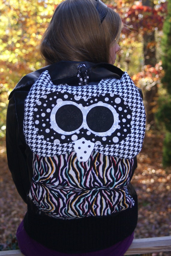 Items similar to Black and White quilted Owl backpack on Etsy