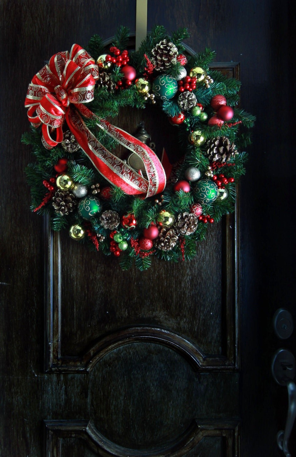 Beautiful 24" Artificial Red Green and Gold Pine Christmas Wreath