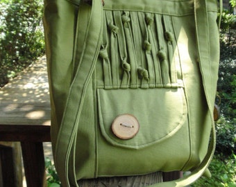 Vegan Tote, Olive Green Cotton Canvas, Eco-Friendly Purse, Shoulder Bag, Handbag, 8 large pockets