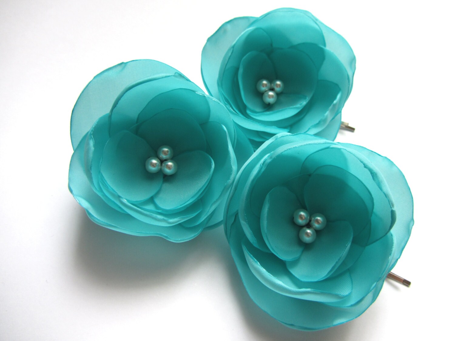 Aqua Hair Flowers Wedding Hair Accessories blue Bridal Hair