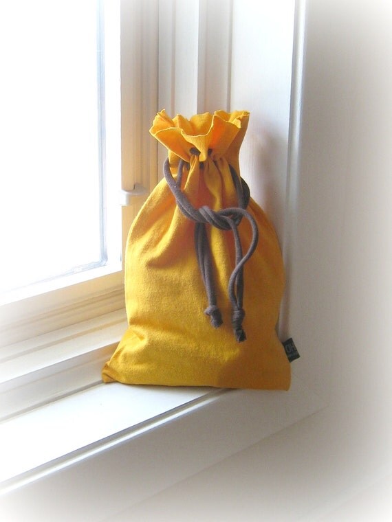 T Shirt Bag / Pouch / Golden Yellow/ Recycled / Upcycled / Gift Wrapping / Drawstring / Cotton / Soft / Fun / ohzie