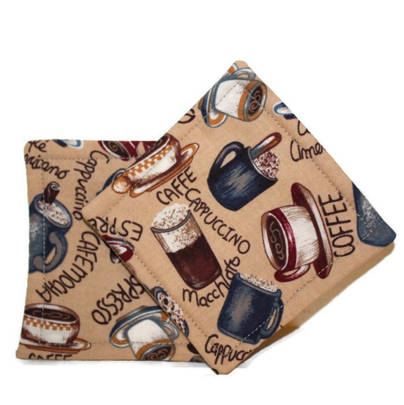 RESERVED Coffee Theme Cotton Fabric Coasters Cute Coffee Cup