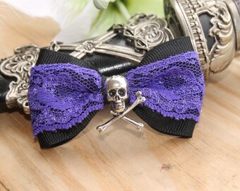 Skull Hair Bow, Purple Rain Gothic Glam Hair Bow, Lolita, Scene, Emo, Rave, Vamp , Handmade By: Tranquilityy