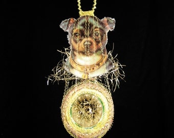 Victorian Christmas Ornament - Festive Chihuahua || Victorian ornament, handmade, vintage, antique, dog, wire wrapped