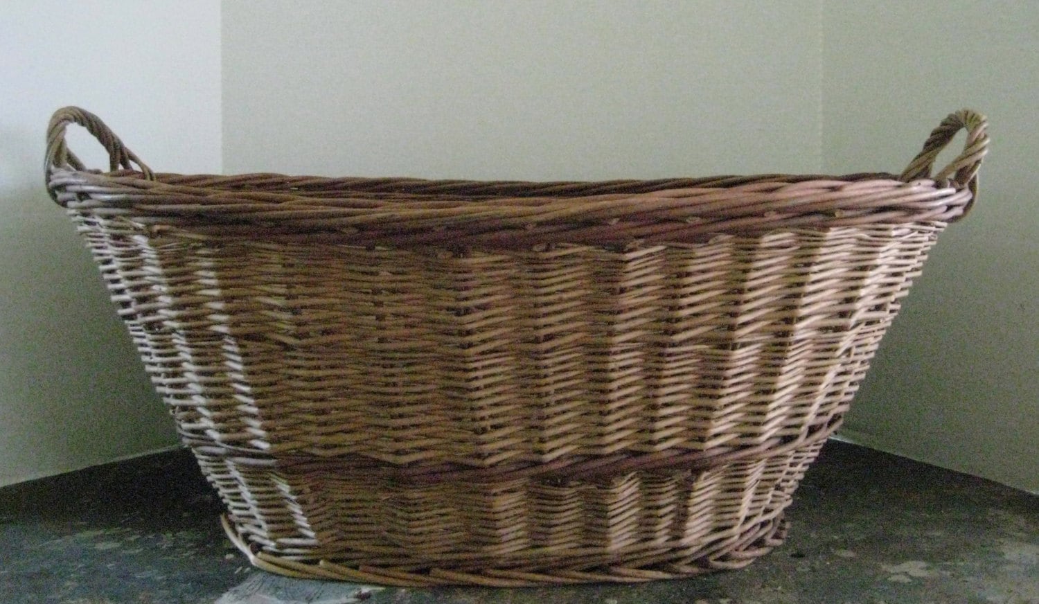 Vintage Hand Woven Wicker Laundry Basket Made In Holland