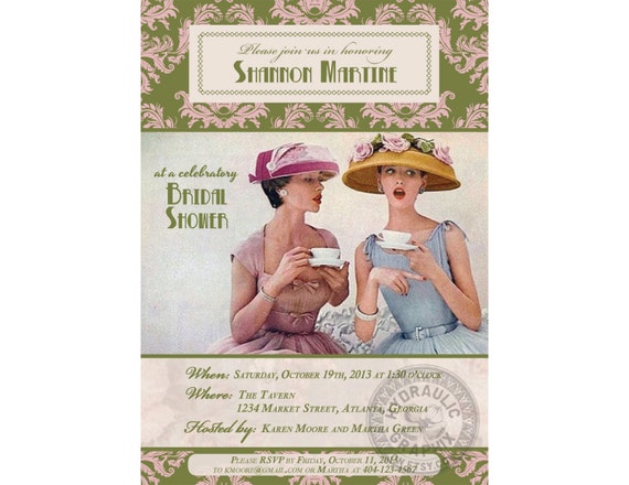 Bridal Shower Tea Invitation for Bridal Shower, Vintage Tea Party Bridal Shower Invitation Printable, Wedding Shower Invitation, High Tea Il_570xn