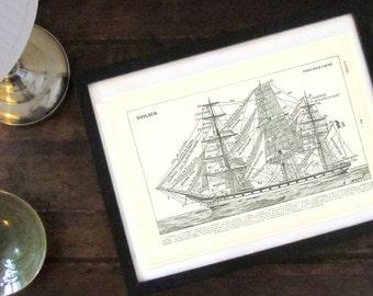 1908 Vintage sailboat print Tall ship poster Ship gift Maritime gift Navy gift square rig ship navy flags boating French dictionary page