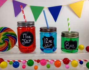 6 CLEAR Plastic 17 oz Mason Jars with Daisy Cut Lids - Choose from 3 Different Lid Colors Candle Making, Kids, Crafts