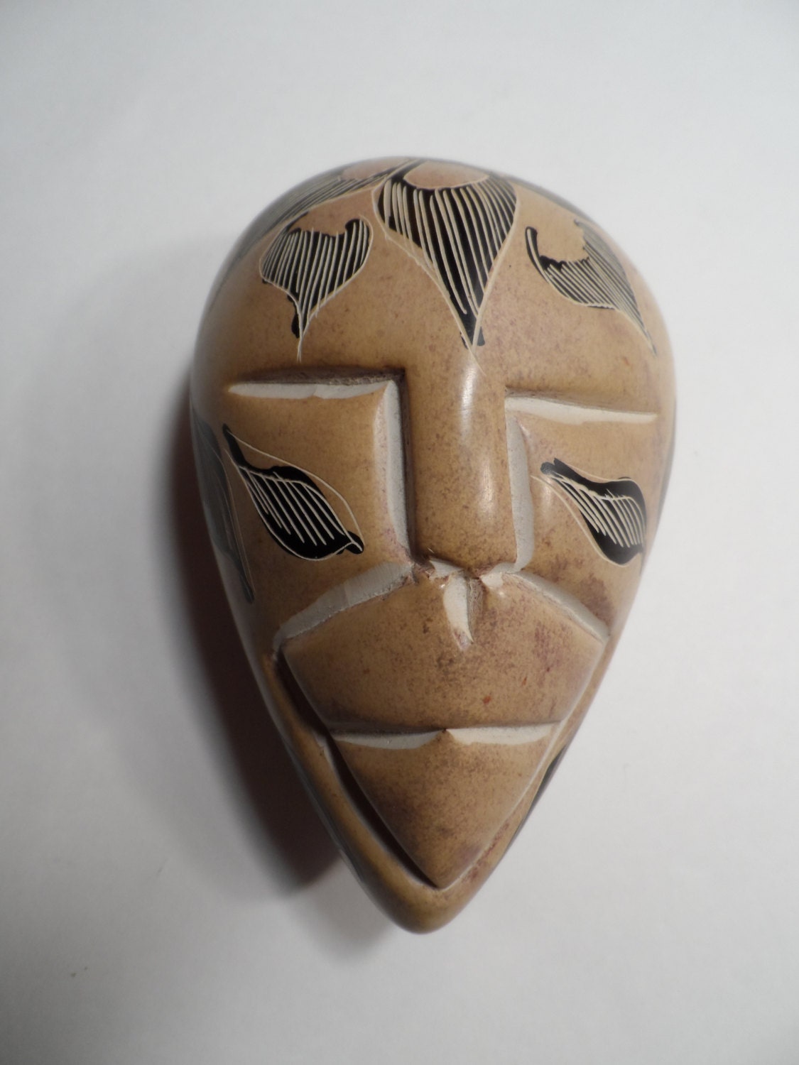 Hand Carved Painted Kenya African Soapstone Face Tribal Mask