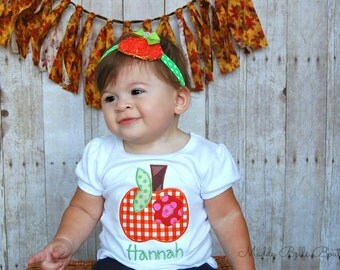 Gingham Pumpkin Applique Shirt - Embroidered Shirt, Personalized Shirt, Pumpkin, Fall Shirt, Girls, Boys, Children's Clothing