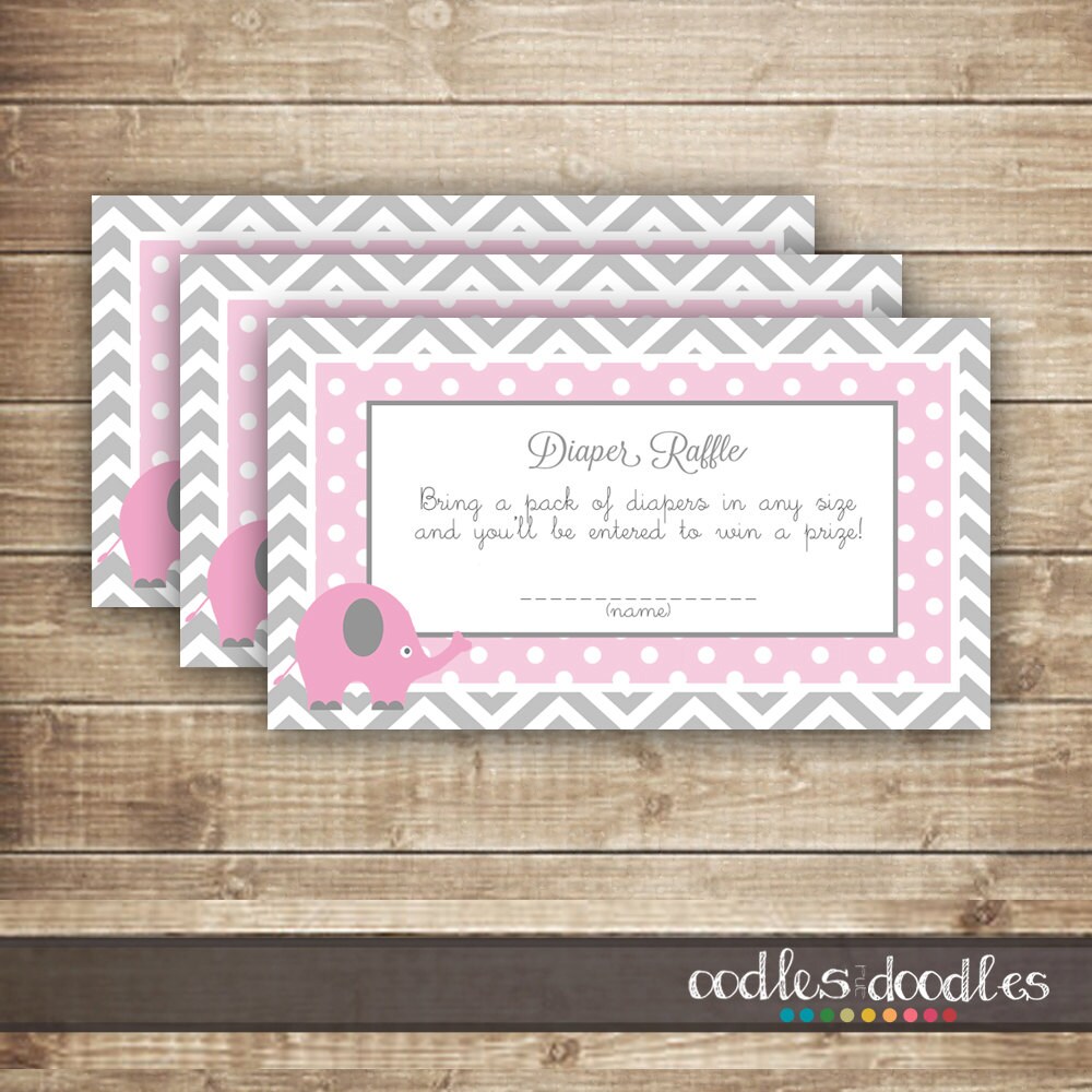 diaper raffle ticket chevron elephant baby shower pink