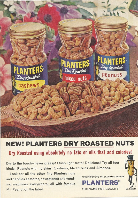Planters Dry Roasted Nuts Original 1964 Vintage Print Ad Color