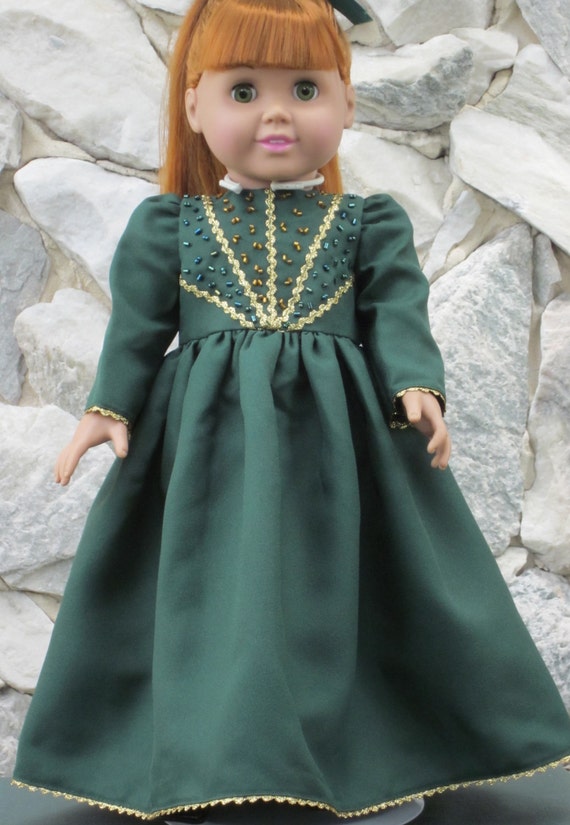Items similar to Green and gold evening gown for an 18" doll on Etsy