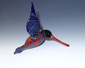 Glass Hummingbird Sculpture, Red, Blue, Wigwag - flamework, lampwork, boro, ornament