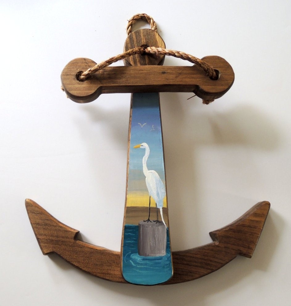 Handmade Hand Painted Wooden Anchor with by WhatsInGrampasShack