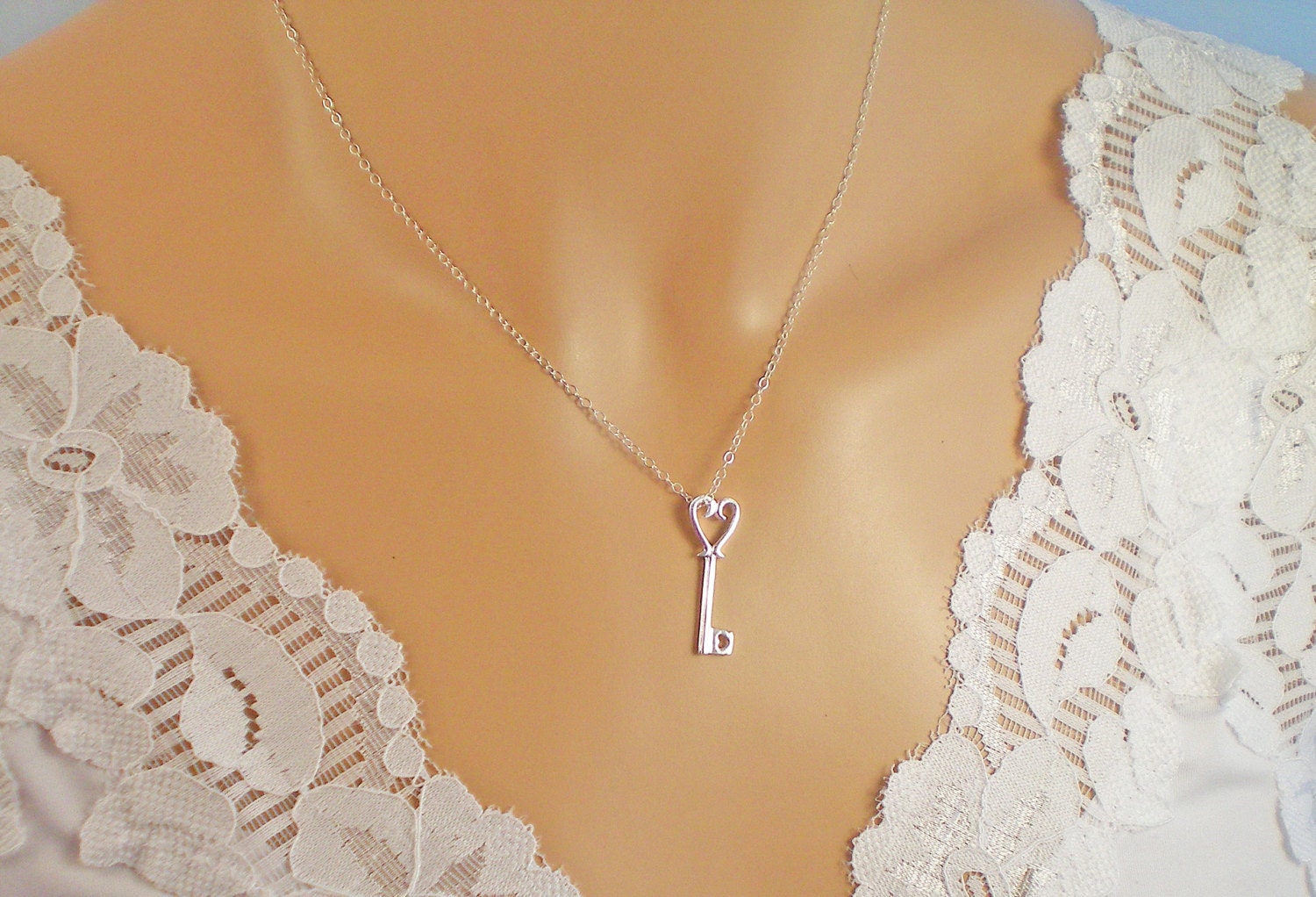 Heart Key Sterling Silver Necklace by CharmsByCynda on Etsy