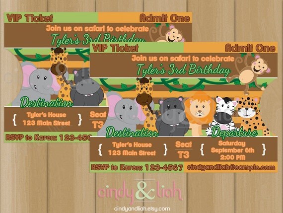 Safari Ticket Invitation, Jungle Birthday Invitation, Address Labels, and Envelope Seal Set - Jungle Party, Safari Party - DIY Printable Il_570xn