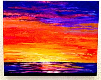 Palm Tree Beach Sunset acrylic painting by KateJPaint on Etsy