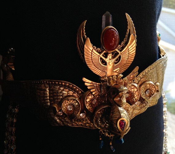 Winged Isis Snake Crown Brass with Real Crystals